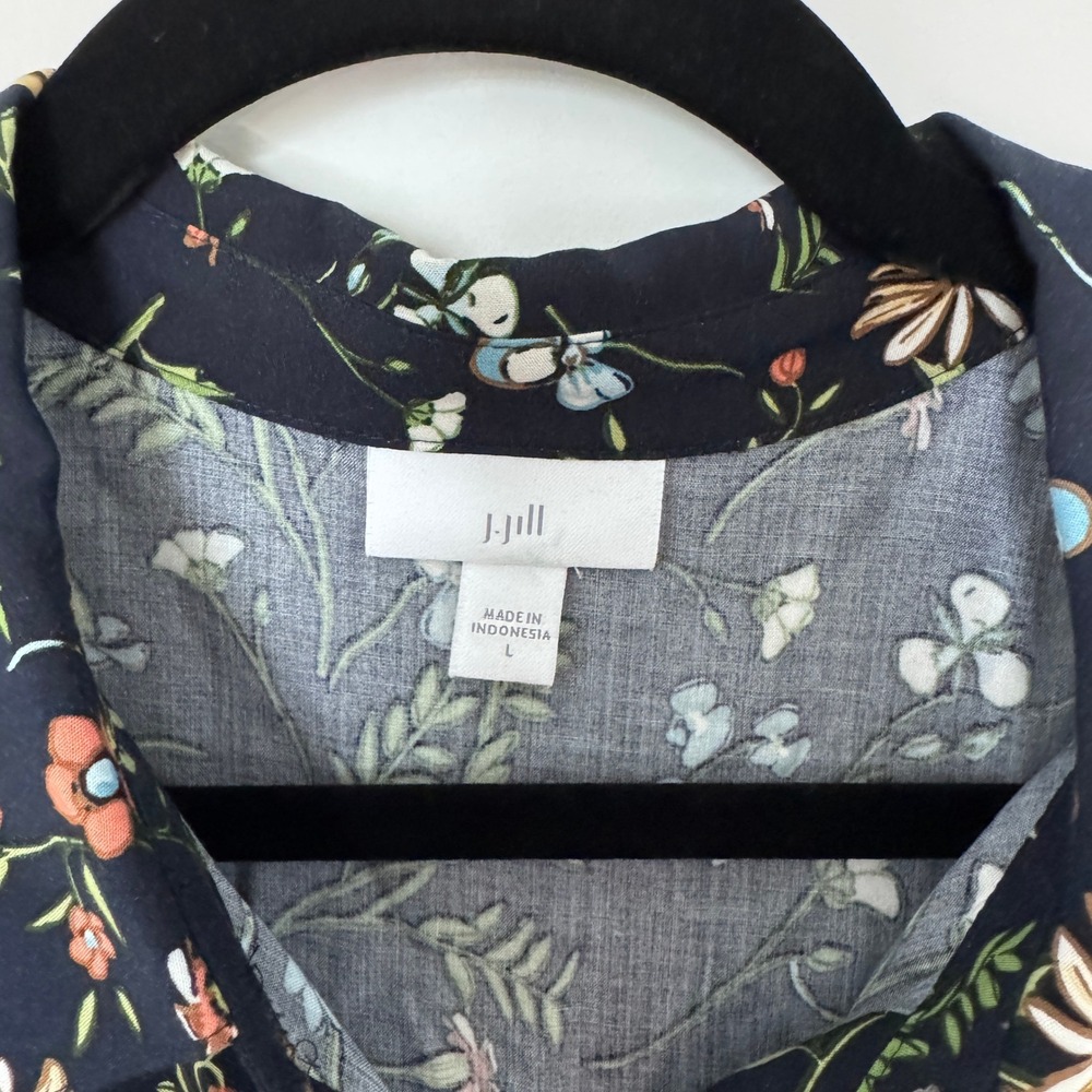 J. Jill Long Sleeve Floral Shirt Dress Belt Modest Church Spring Easter Size L - Picture 2 of 10